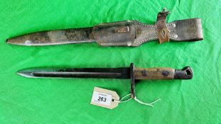 WWI SIMPSON & CO BAYONET WITH SCABBARD AND LEATHER FROG - NO POSTAGE OR PACKING AVAILABLE.