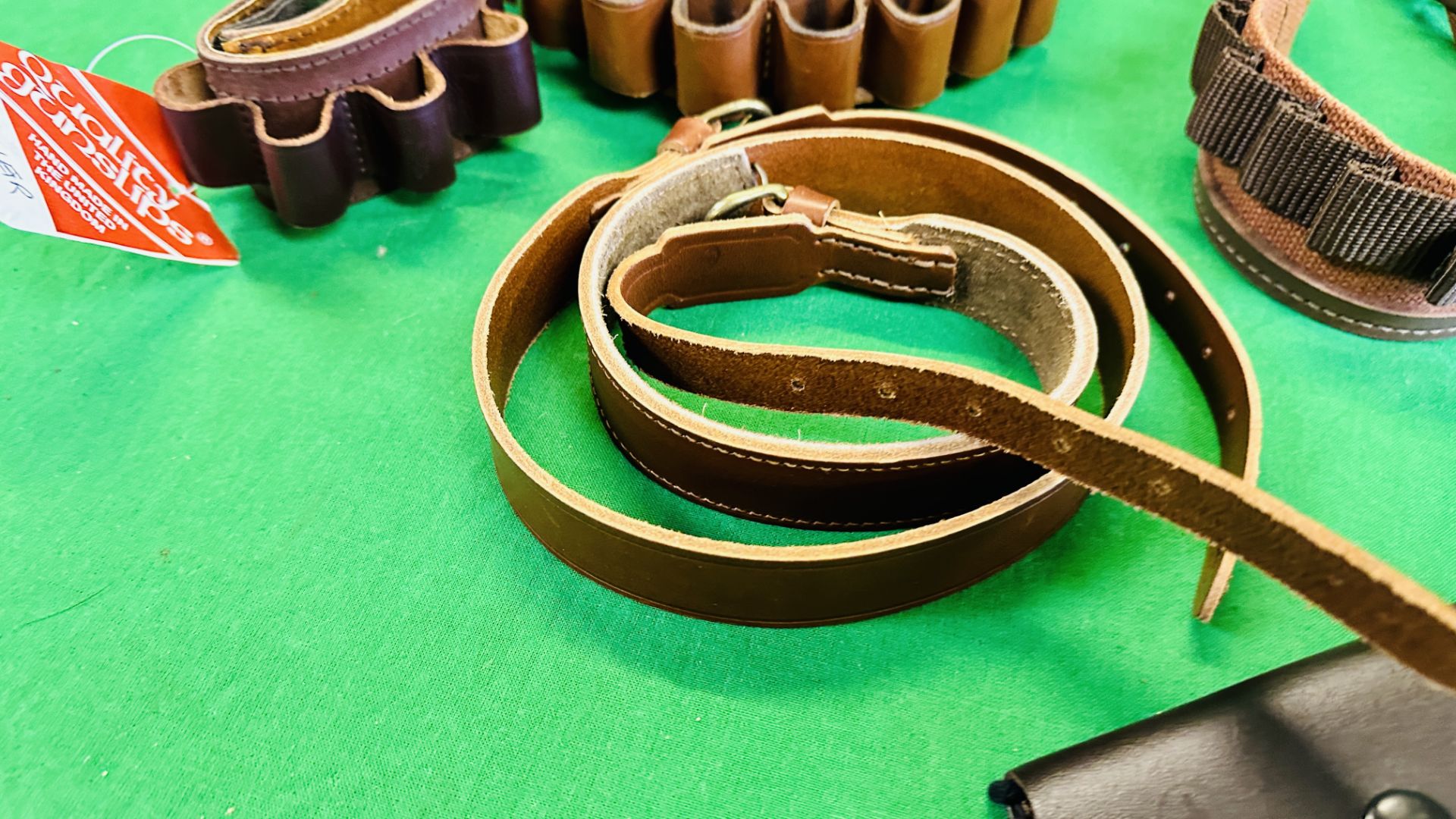 BOX CONTAINING GOOD QUALITY LEATHER CARTRIDGE BELTS / BULLET BELTS INCLUDING MARGETT, 12G, - Image 3 of 10