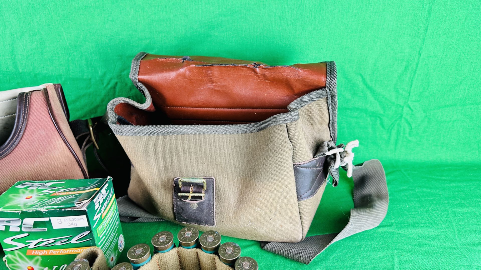 TWO CANVAS CARTRIDGE BAGS AND CANVAS & LEATHER CARTRIDGE BELT, - Image 7 of 7