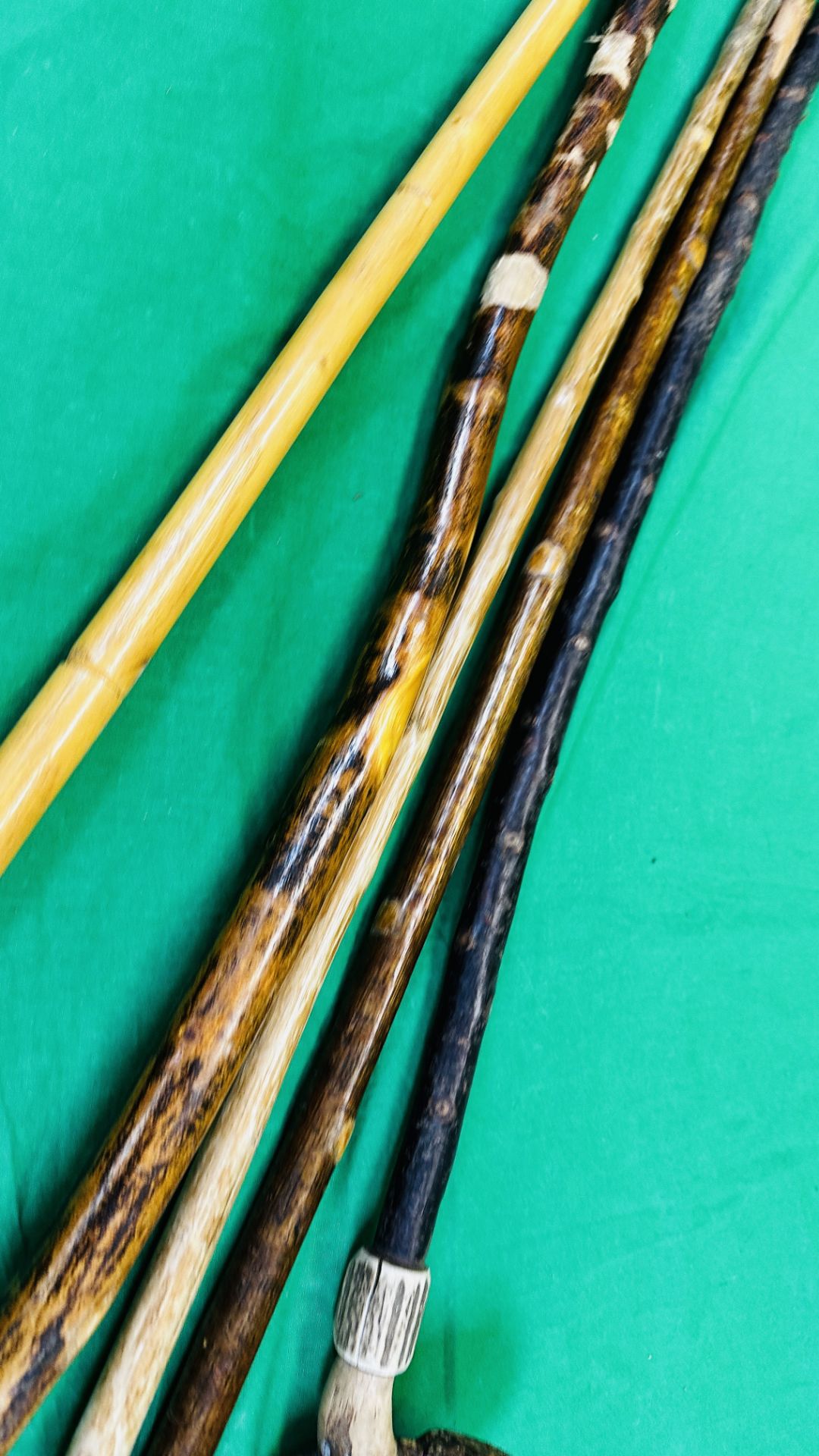 5 WALKING CANES TO INCLUDE VINTAGE SHEPHERDS CROOK EXAMPLE, ONE WITH BIRD HEAD, - Bild 5 aus 6