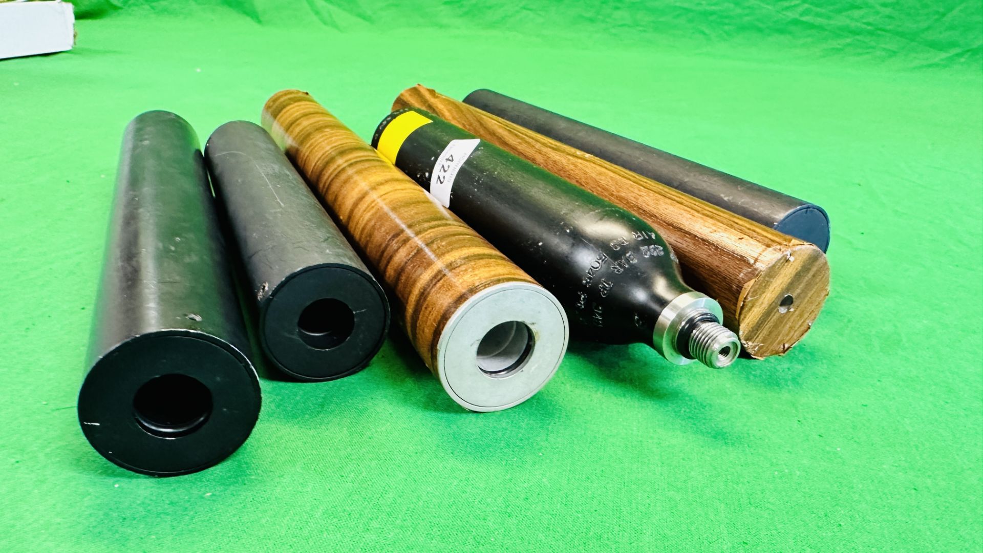 A PCP AIR CYLINDER BELIEVED TO FIT A RAPID 7 + FIVE VARIOUS AIR RIFLES SILENCERS TO INCLUDE . - Image 7 of 9