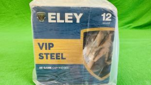 100 X ELEY 12 GAUGE VIP STEEL 32GRM 5 SHOT PLASTIC WAD CARTRIDGES - (TO BE COLLECTED IN PERSON BY