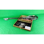 A BOXED RIFLE AND SHOTGUN MULTI BORE CLEANING KIT AND SHOOTING STICK