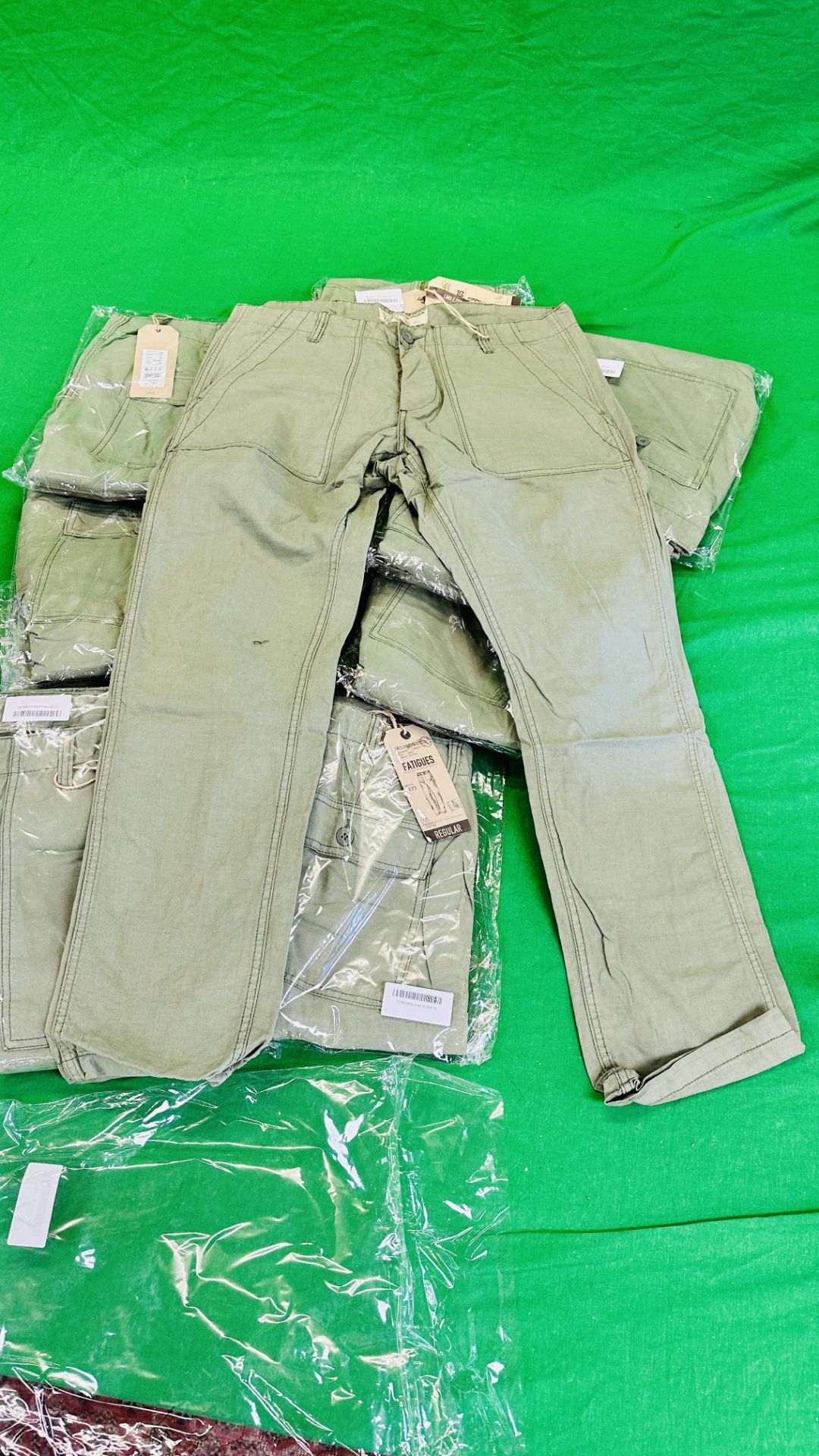 12 PAIRS OF OLIVE GREEN FATIGUES CHINO'S - VARIOUS SIZES 33" - 42" - Image 2 of 5