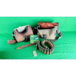 TWO CANVAS CARTRIDGE BAGS AND CANVAS & LEATHER CARTRIDGE BELT,