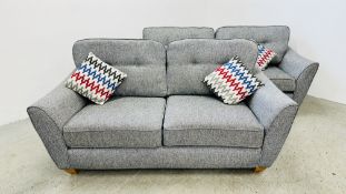 A GOOD QUALITY MODERN TWO PIECE CHARCOAL UPHOLSTERED LOUNGE SUITE COMPRISING OF TWO SEAT SOFA AND