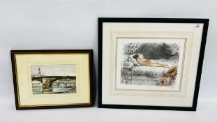 A FRAMED AND MOUNTED WATERCOLOUR "BRIDGES IN FLORENCE" BEARING SIGNATURE CHARLES MAYES WIGG,