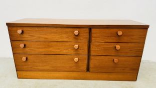 A MID CENTURY 6 DRAWER STAG CHEST - W 138CM X D 44CM X H 64CM.