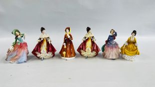 A GROUP OF SIX ROYAL DOULTON FIGURINES TO INCLUDE 2 X SOUTHERN BELLE HN2229, CORALIE HN2307,