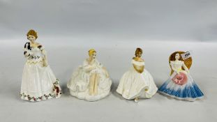 A GROUP OF FOUR ROYAL DOULTON FIGURINES TO INCLUDE TAKE ME HOME HN3662, HEATHER HN2956,