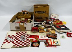 A BOX CONTAINING AN EXTENSIVE COLLECTION OF EMPTY VINTAGE CIGARETTE AND CIGAR BOXES TO INCLUDE