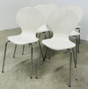 A SET OF SIX DESIGNER BENTWOOD DINING CHAIRS WITH CHROME LEGS.