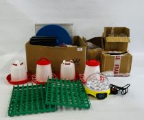 2 X BOXES CONTAINING A QUANTITY OF BEE KEEPING ACCESSORIES AND EQUIPMENT AND AN INCUBATOR ETC.