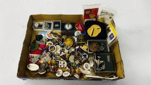 TRAY OF VARIOUS ENAMELLED BADGES, MEDALLIONS ETC.