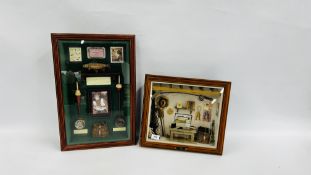 TWO 3D FISHING DISPLAYS TO INCLUDE AN EXAMPLE RELATING TO DICK WATERS W 35 X H 53CM X D 7.5CM.