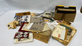 TWO BOXES CONTAINING ANTIQUE TOBACCO AND PHARMACEUTICAL EPHEMERA TO INCLUDE CIGARETTE COUPONS,
