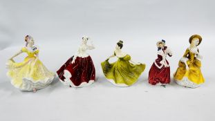 A GROUP OF FIVE ROYAL DOULTON FIGURINES TO INCLUDE NINETTE HN2379, GAIL HN2937,