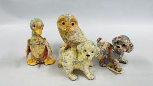 A GROUP OF FOUR GLOBAL STUDIOS CERAMIC DECOUPAGE ORNAMENTS TO INCLUDE 2 X PUPPIES,