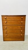 A MID CENTURY STAG 5 DRAWER CHEST W 82CM X D 43CM X H 96CM.