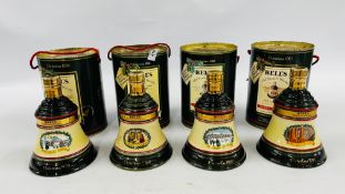 4 X WADE EXTRA SPECIAL OLD SCOTCH WHISKY "BELLS" CHRISTMAS DECANTERS TO INCLUDE 1988, 1989,