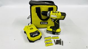 RYOBI 18 VOLT CORDLESS BATTERY DRILL COMPLETE WITH BATTERY, CHARGER,