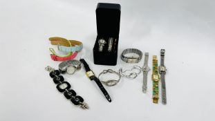 A GROUP OF 10 VARIOUS LADIES WRIST WATCHES TO INCLUDE BOXED GOSSIP WITH MATCHING BRACELET, OASIS,