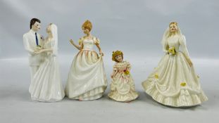 A GROUP OF FOUR ROYAL DOULTON FIGURINES TO INCLUDE WEDDING VOWS HN2750, BRIDE (IVORY) HN3285,