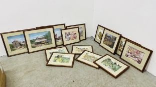 A COLLECTION OF 14 FRAMED PRINTS DEPICTING SCENES RELATING TO THE CULTIVATION,