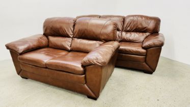 MODERN DESIGNER DV TWO PIECE BROWN LEATHER LOUNGE SUITE COMPRISING OF TWO SEAT SOFA AND THREE SEAT