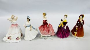 A GROUP OF FIVE ROYAL DOULTON FIGURINES TO INCLUDE MARGARET HN2397, SUMMERS DAY HN3378,