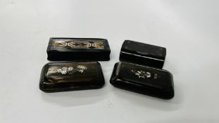 A GROUP OF 4 VINTAGE SNUFF BOXES TO INCLUDE 3 HORN EXAMPLES.