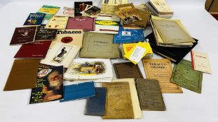 BOX OF MIXED PAPER COLLECTABLE ITEMS RELATING TO TOBACCO, CIGARS, SMOKING INCLUDING MANY PAMPHLETS,