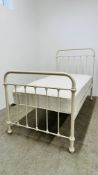 VICTORIAN STYLE WROUGHT IRON DESIGN SINGLE CREAM FINISH METAL BED FRAME COMPLETE WITH LEWIS FEATHER