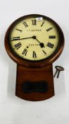 A MAHOGANY CASED DROP DIAL WALL CLOCK, THE DIAL MARKED F.T. DEPREE EXETER. DIAMETER 38CM.