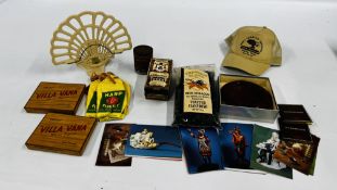 A BOX OF VINTAGE COLLECTABLES TO INCLUDE A VINTAGE CAST BOOK HOLDER,