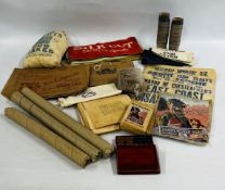 TWO BOXES OF COLLECTABLES TO INCLUDE VINTAGE ICE CREAM TUBS AND THREE TUBES OF CAPS,