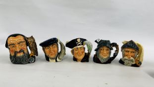 A GROUP OF FIVE ROYAL DOULTON CHARACTER JUGS TO INCLUDE DON QUIXOTE D6455, CAPT AHAB D6500,