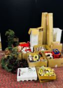 7 BOXES CONTAINING CHRISTMAS AND EASTER DECORATIONS TO INCLUDE TOY SOLDIER FIGURES, BAUBLES,