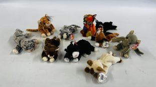 A COLLECTION OF 10 TY BEANIES "CATS" TO INCLUDE PRANCE, SCAT, AMBER ETC.