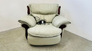 GOOD QUALITY GREEN LEATHER ELECTRIC RECLINING CHAIR - SOLD AS SEEN.