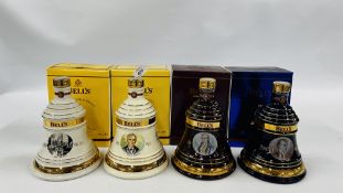 4 X WADE WHISKY "BELLS" CHRISTMAS DECANTERS TO INCLUDE 2002, 2003,