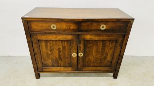 HARDWOOD TWO DRAWER DRESSER BASE WITH CONCEALED RING PULL FITTINGS - W 110CM X D 46CM X H 85CM.