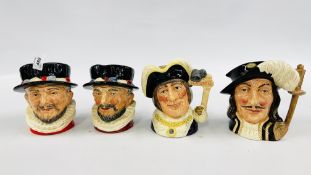 A GROUP OF FOUR ROYAL DOULTON CHARACTER JUGS TO INCLUDE BEEFEATERS,