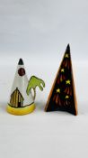 TWO LORNA BAILEY SUGAR SIFTERS BEACH HOUSE AND SHOOTING STARS BEARING SIGNATURES, H 15CM.