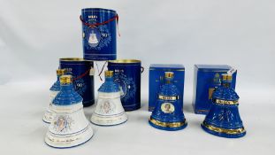 5 X COMMEMORATIVE "BELLS" WADE WHISKY DECANTERS TO INCLUDE 3 X QUEEN MOTHERS 90th BIRTHDAY AND 2 X
