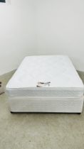 A DOUBLE DIVAN BED WITH SNUGGLE BEDS DAMASK QUILT MATTRESS AND STORAGE BASE.