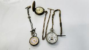 A MOONPHASE CALENDAR POCKET WATCH, SILVER FOB WATCH AND A SUPERIOR TIME KEEPER POCKET WATCH I.W.M.