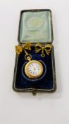 AN ORNATE VINTAGE FOB WATCH, WITH AN ELABORATE ENAMELLED FLORAL DIAL,