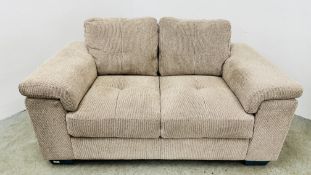 MODERN DESIGNER OATMEAL UPHOLSTERED TWO SEAT SOFA.