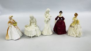 A GROUP OF FIVE VARIOUS ROYAL WORCESTER FIGURINES TO INCLUDE RACHAEL, FIRST DANCE 3629,